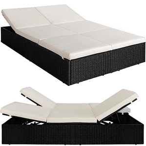 Doppel Sonnenliege Rattan Liege Liegestuhl Lounge Couch Sofa Gartenliege