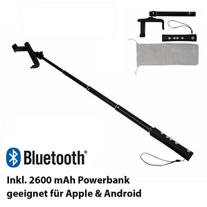 SOLUTIONS2GO BT Selfiestick & Powerbank Teleskopstange Halterung Bluetooth