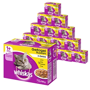 Whiskas Katzenfutter 1+ Geflügelauswahl in Gelee Mega Multipack 192x100g