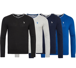 U.S. POLO ASSN. V-Neck Sweater Herren Pullover Sweatshirt Ellenbogen-Patch