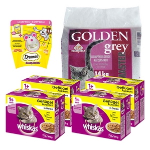 Sparpack Whiskas Katzenfutter Golden Grey Katzenstreu Dreamies Katzensnack