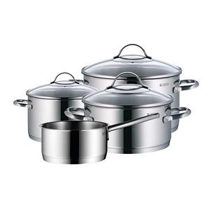 WMF Topf-Set 4-teilig Provence Plus Schüttrand Glasdeckel Edelstahl poliert (07.2304.6380)